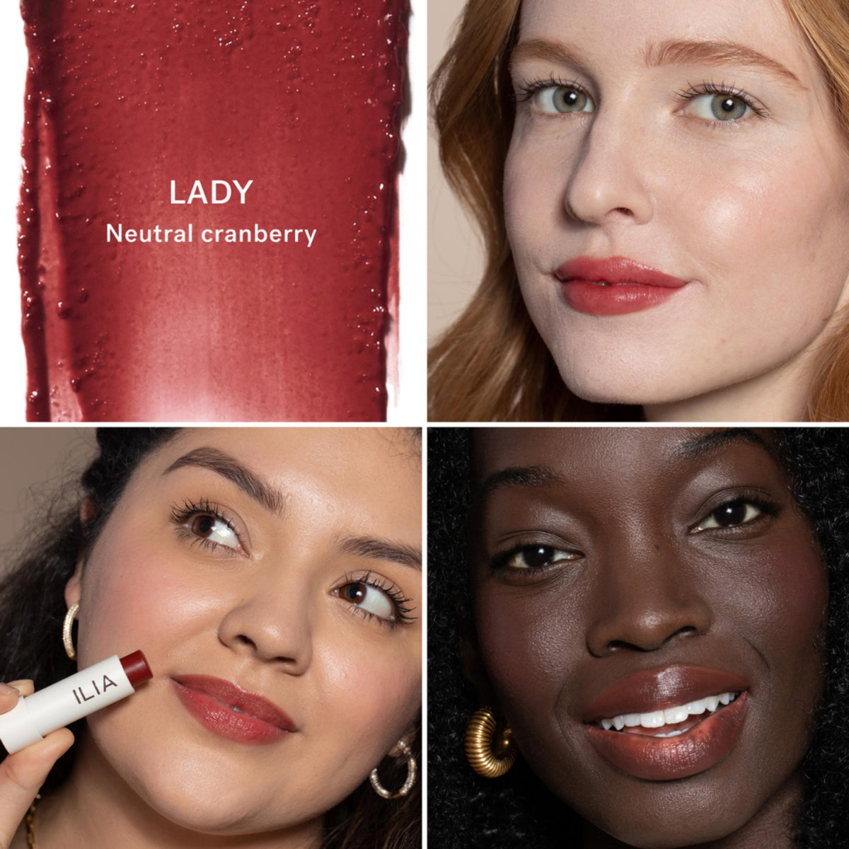 ILIA Beauty Balmy Tint Hydrating Lip Balm - Lady, 4.4g – Farbton Lady an vier Modellen