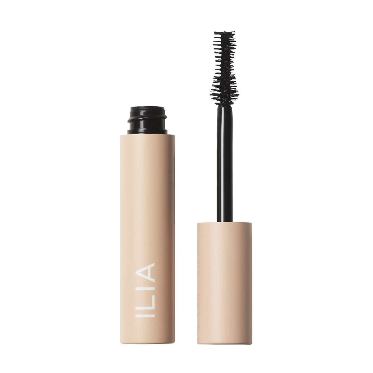 ILIA Beauty Fullest Volumizing Mascara - Black, 9.5ml – Mascara geöffnet mit Bürste