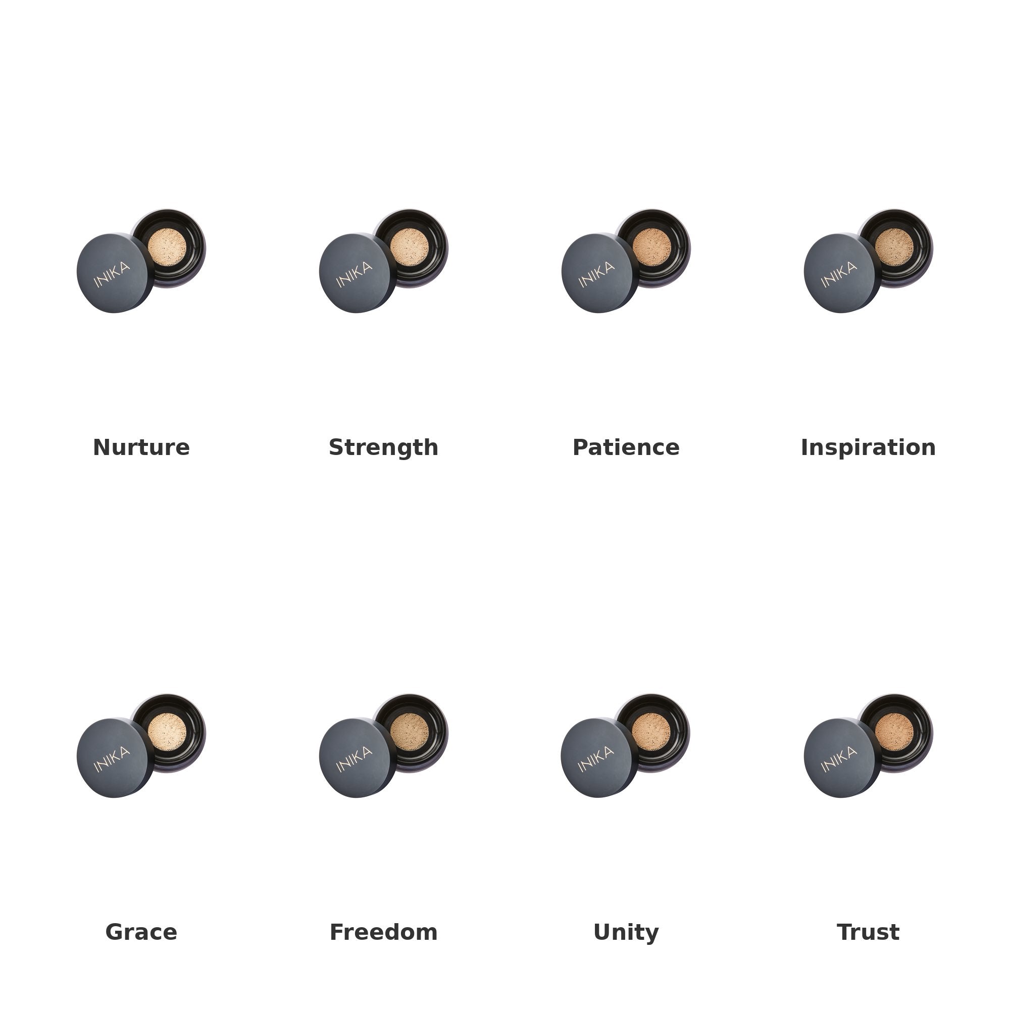 INIKA Organic Loose Mineral Foundation SPF25 Trust Farbtöne der Linie