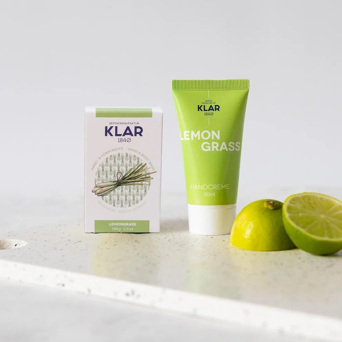 KLAR Handcreme Lemongrass – Tube mit Lemongrassseife und Limette