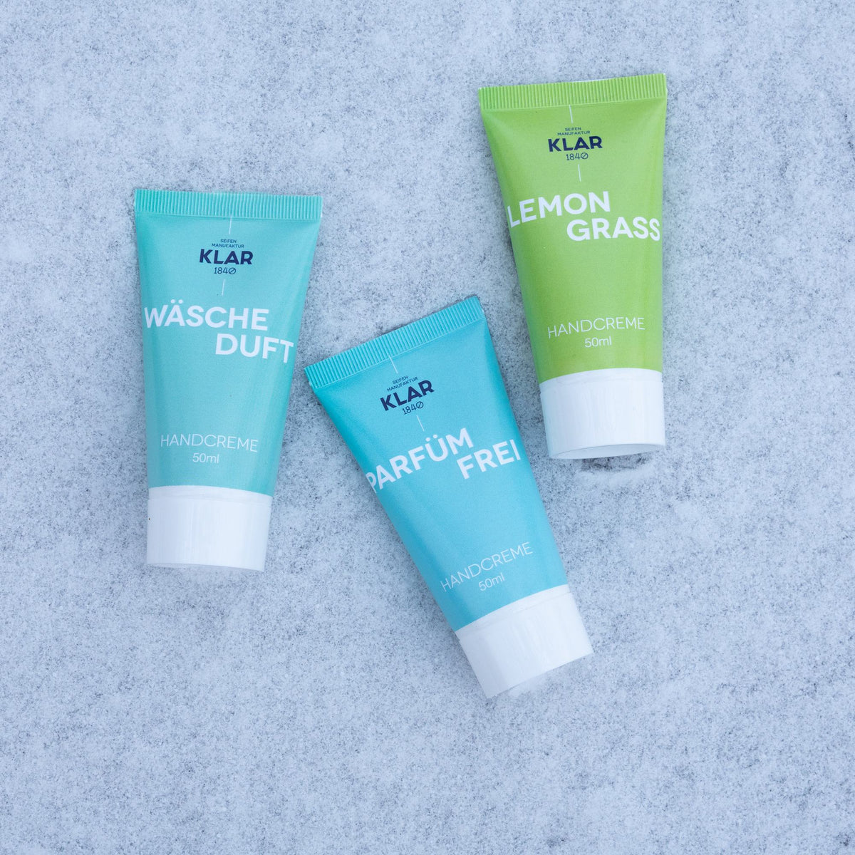 KLAR Handcreme – alle drei Sorten Wäscheduft, parfümfrei und Lemongrass
