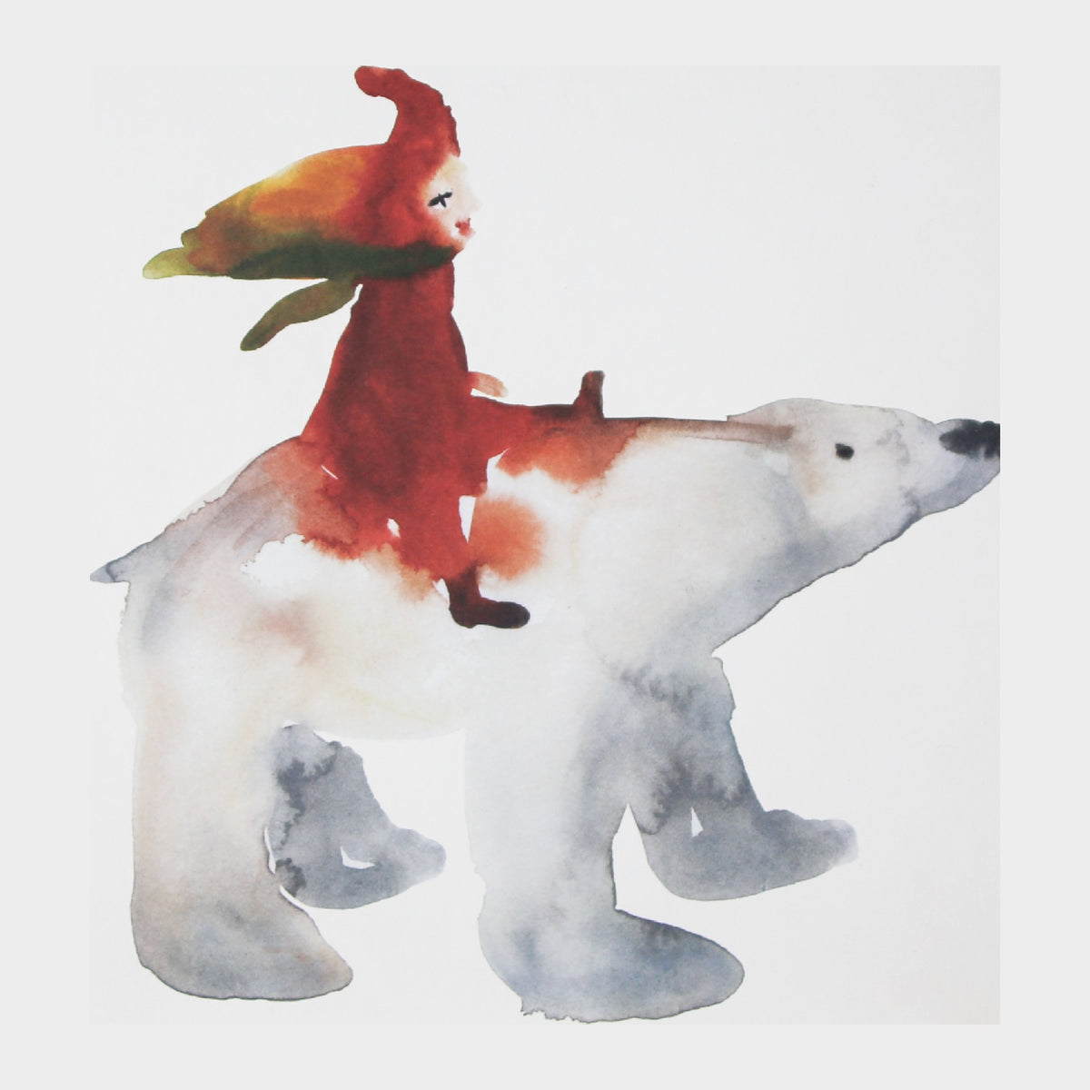 L:A BRUKET Snow Dream Collection – Aquarell Tomte auf Eisbär von Alex Simpson