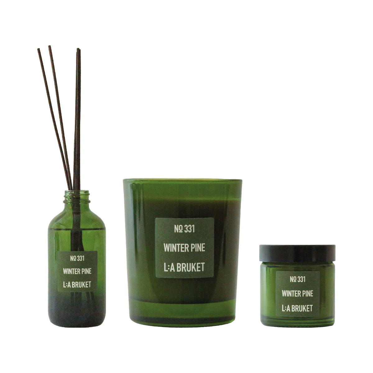 L:A BRUKET Winter Pine Kollektion – Raumduft, Duftkerze 240 g und Duftkerze 50 g