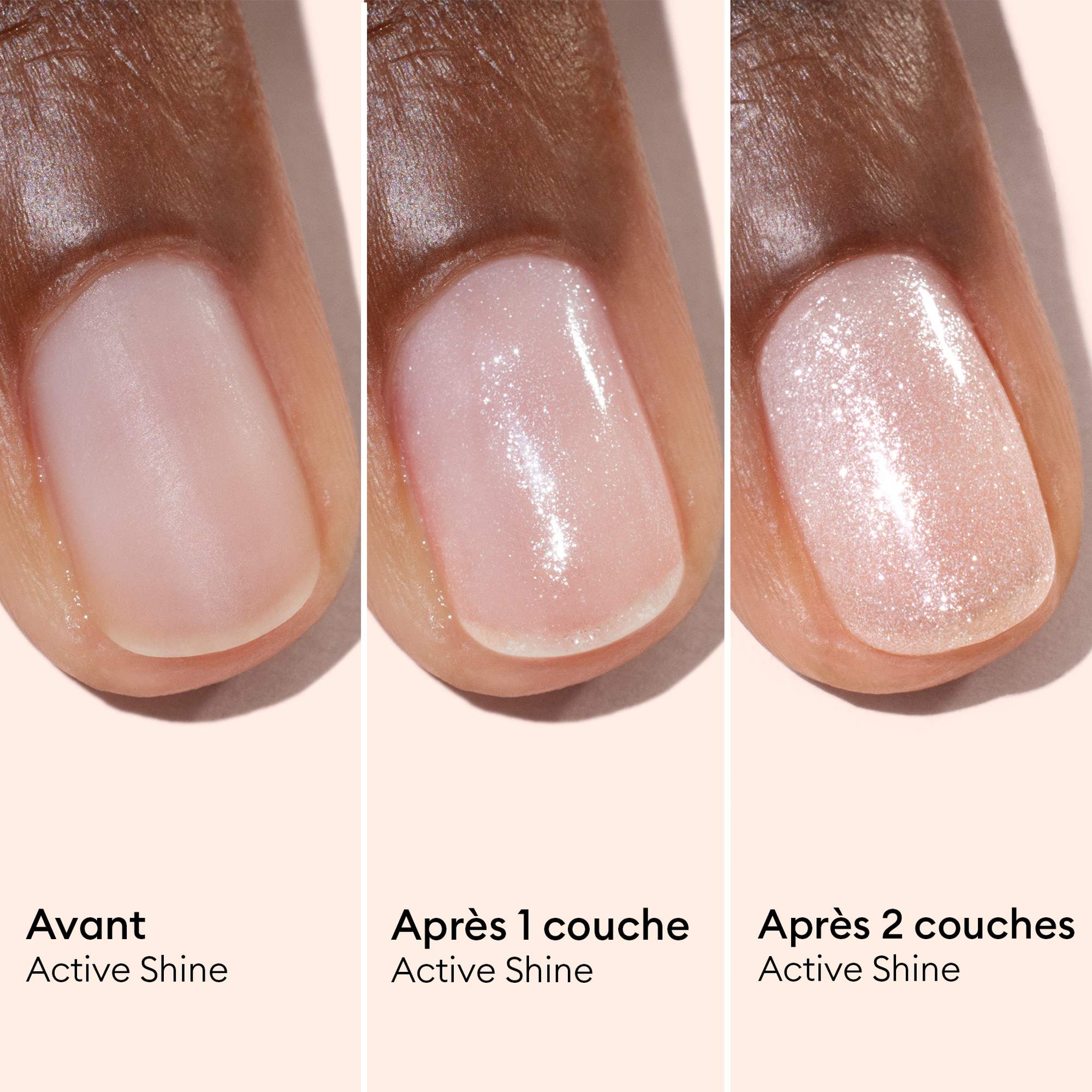 Manucurist Active Shine Opal – Vorher-Nachher: Nagel nach einer und zwei Schichten