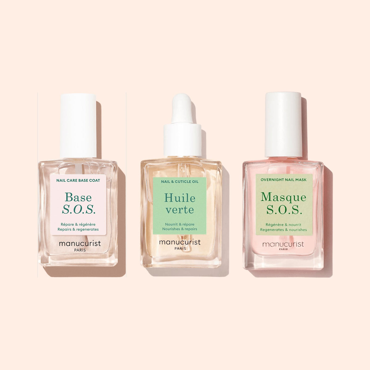 Manucurist Base SOS – Base Coat, 15ml – mit Huile verte und Masque S.O.S.