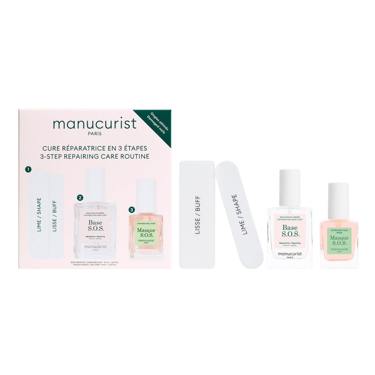 Manucurist Repairing Care Routine – Box mit Feilen, Base S.O.S. und Masque S.O.S.