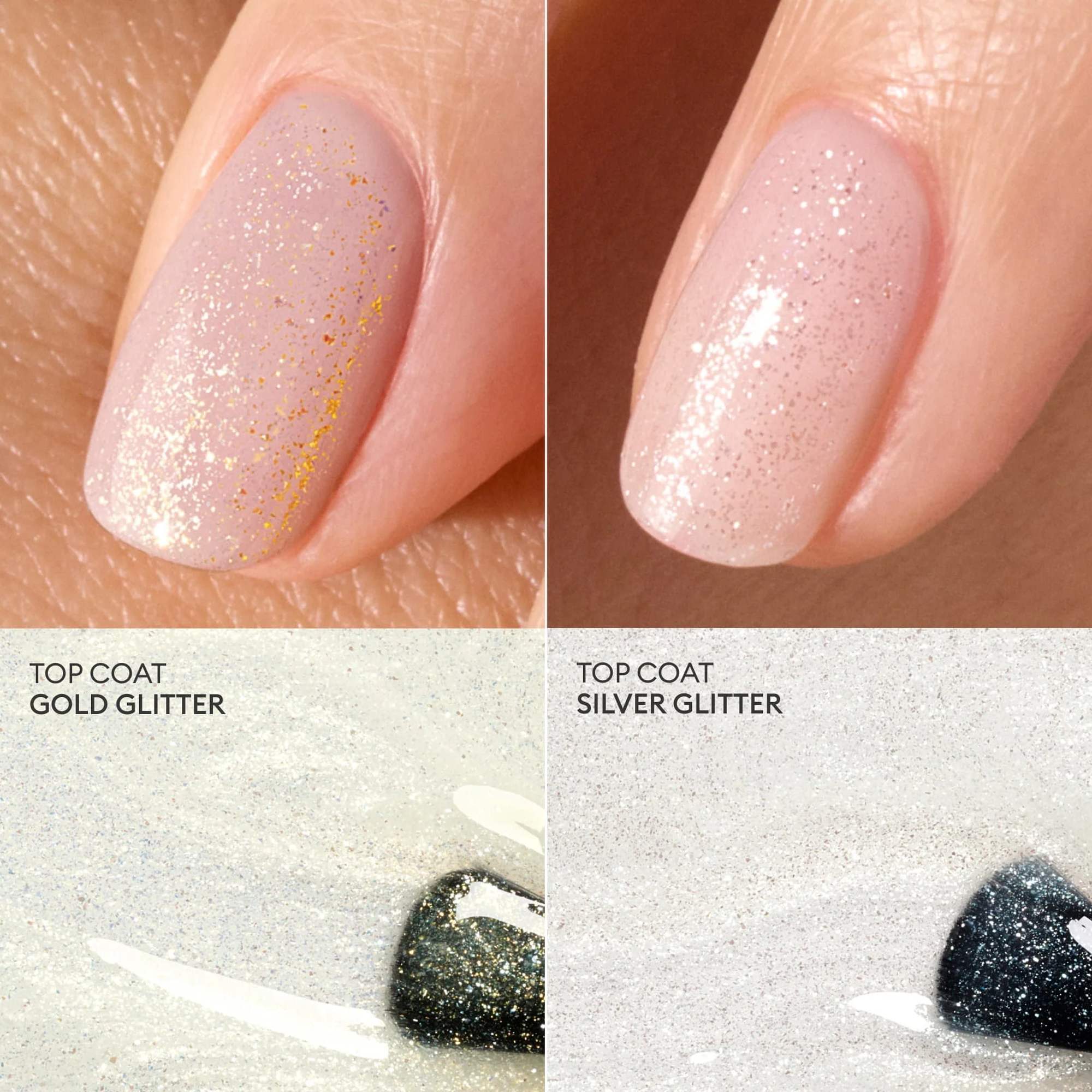 Manucurist Shimmery Top Coat – Vergleich goldener und silberner Glitzer auf dem Nagel