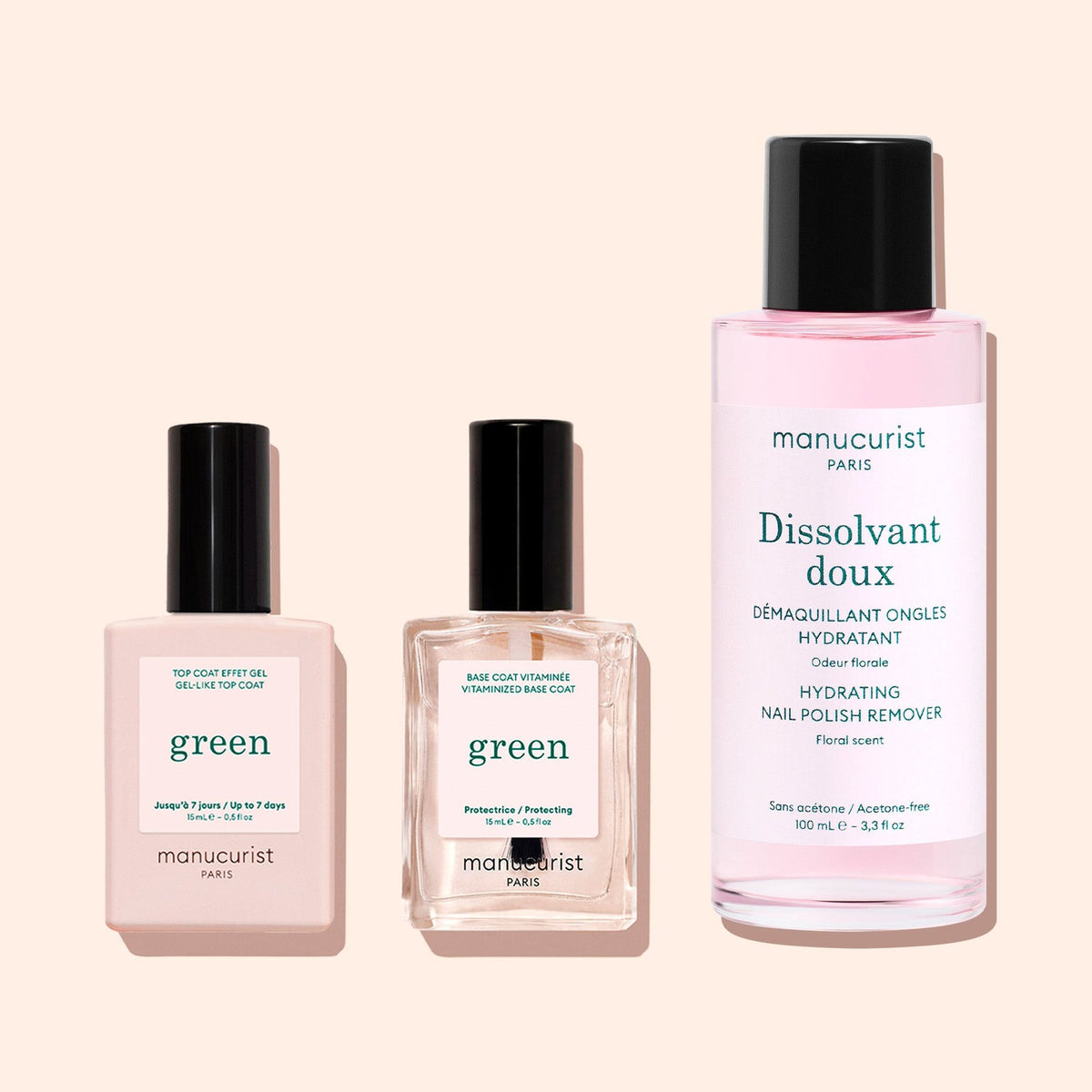 Manucurist Top Coat Sunshine – Gel-Effekt, 15ml – mit Base Coat und Dissolvant Doux der Green-Linie