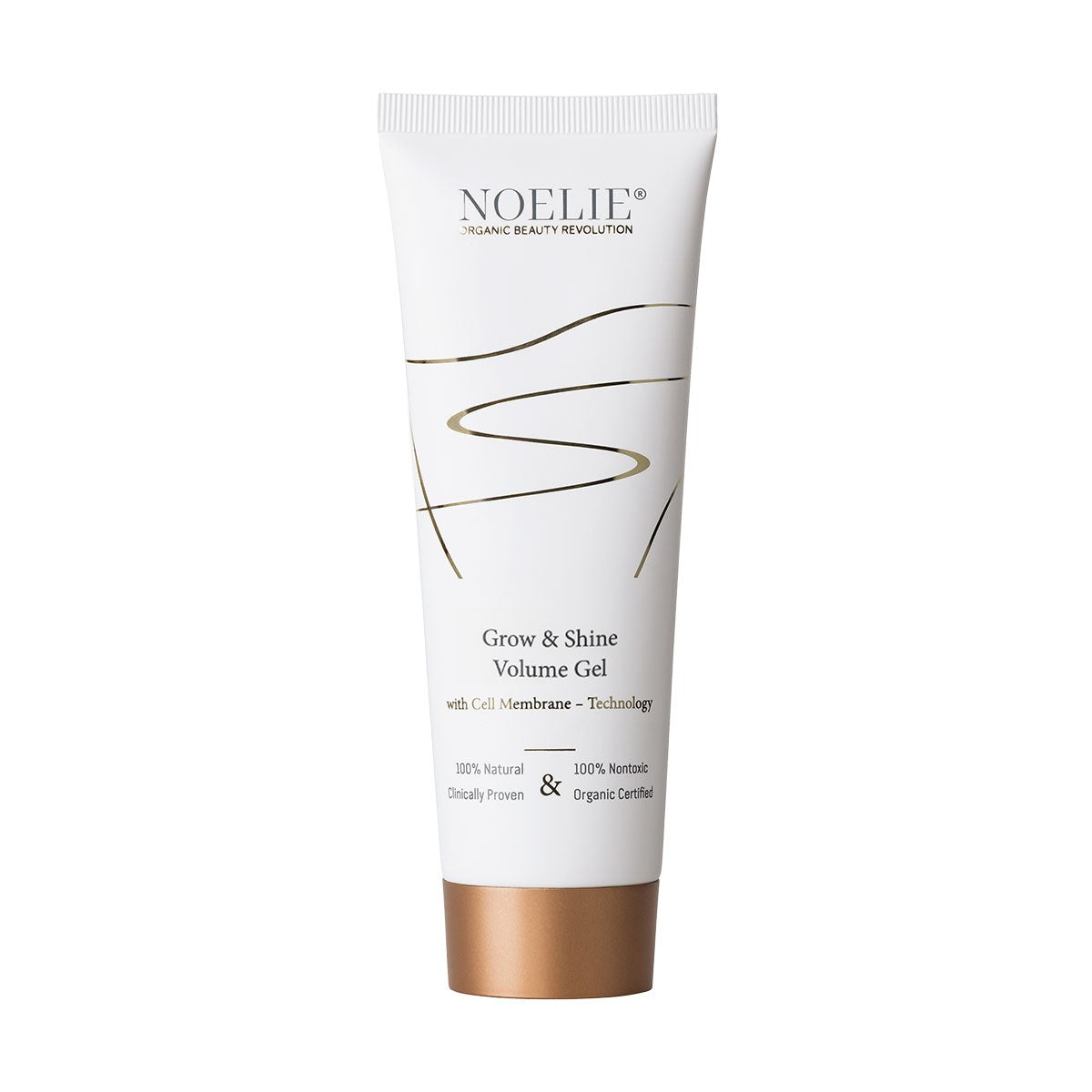 NOELIE Grow & Shine Volume Gel, 100 ml – weiße Tube mit goldenem Dekor vor weißem Hintergrund