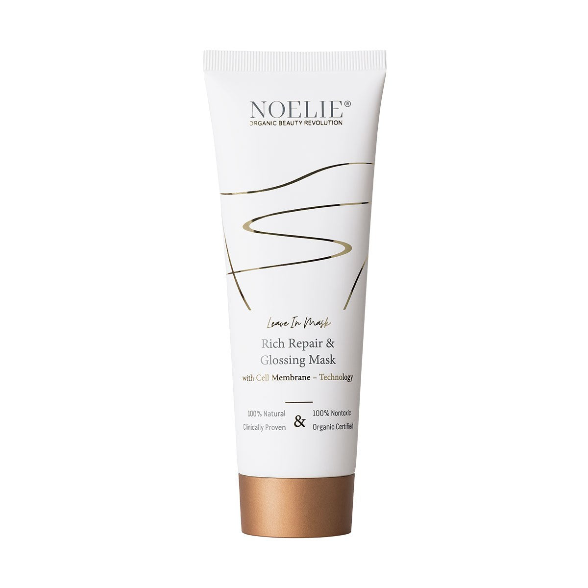 NOELIE Rich Repair & Glossing Mask, 100 ml – weiße Tube mit goldenem Dekor vor weißem Hintergrund