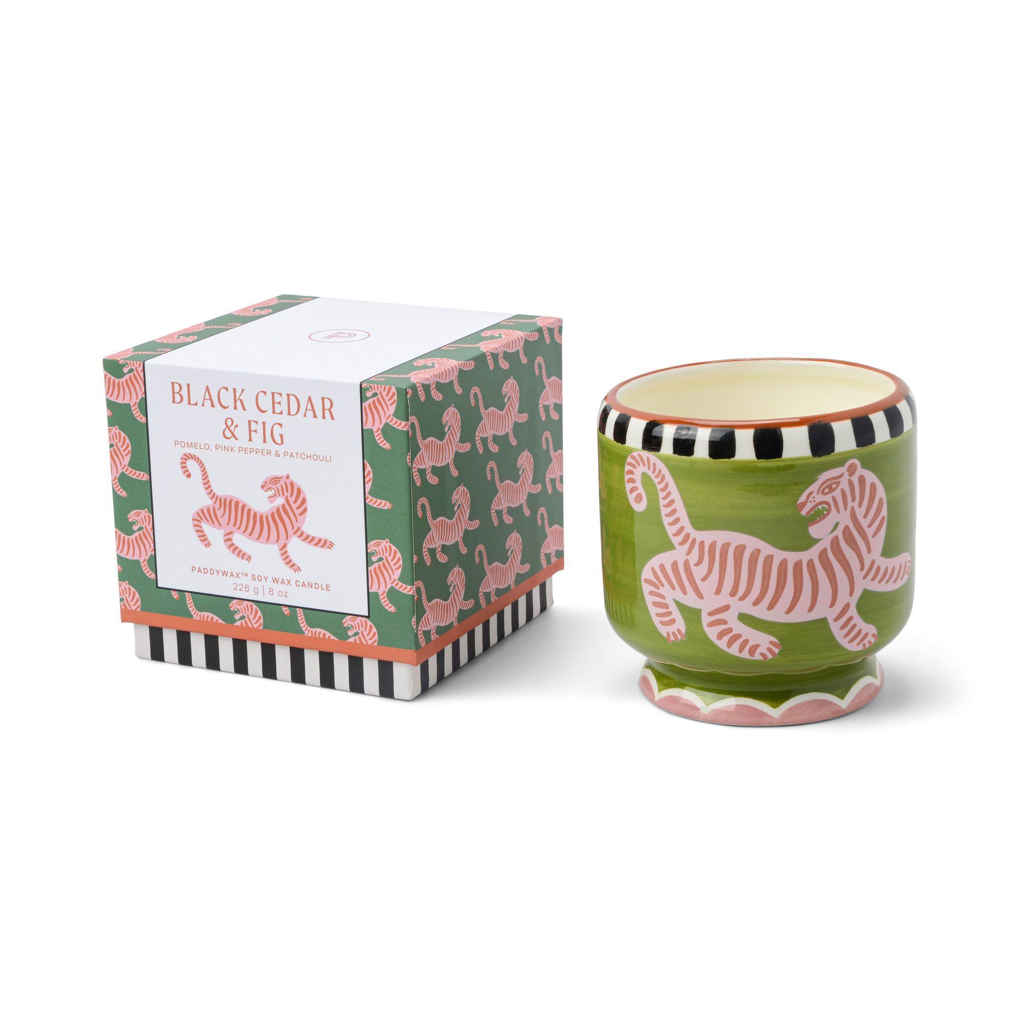 Paddywax A Dopo Keramik-Duftkerze Tiger – Black Cedar & Fig, 226g – Packshot