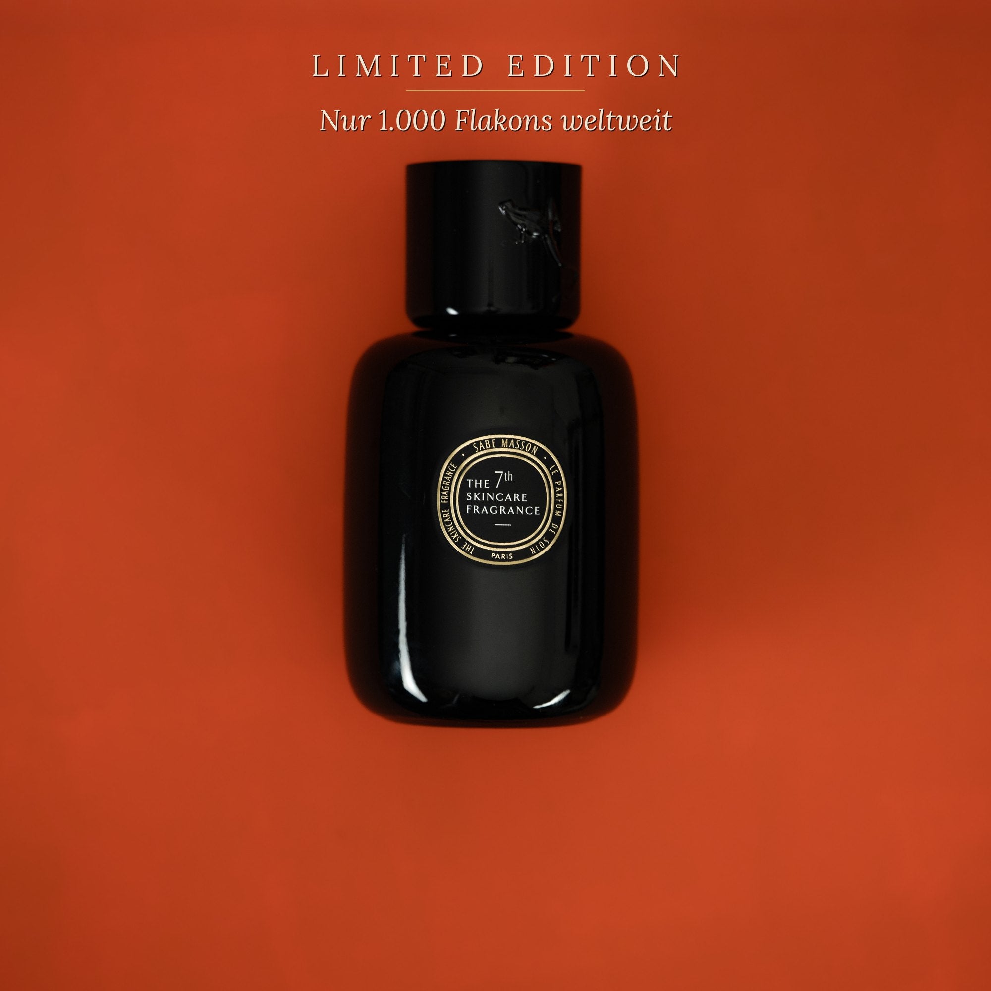 Sabé Masson The 7th Skincare Fragrance – schwarzer Flakon mit goldenem Siegel, Hinweis „Limited Edition – nur 1.000 Flakons weltweit