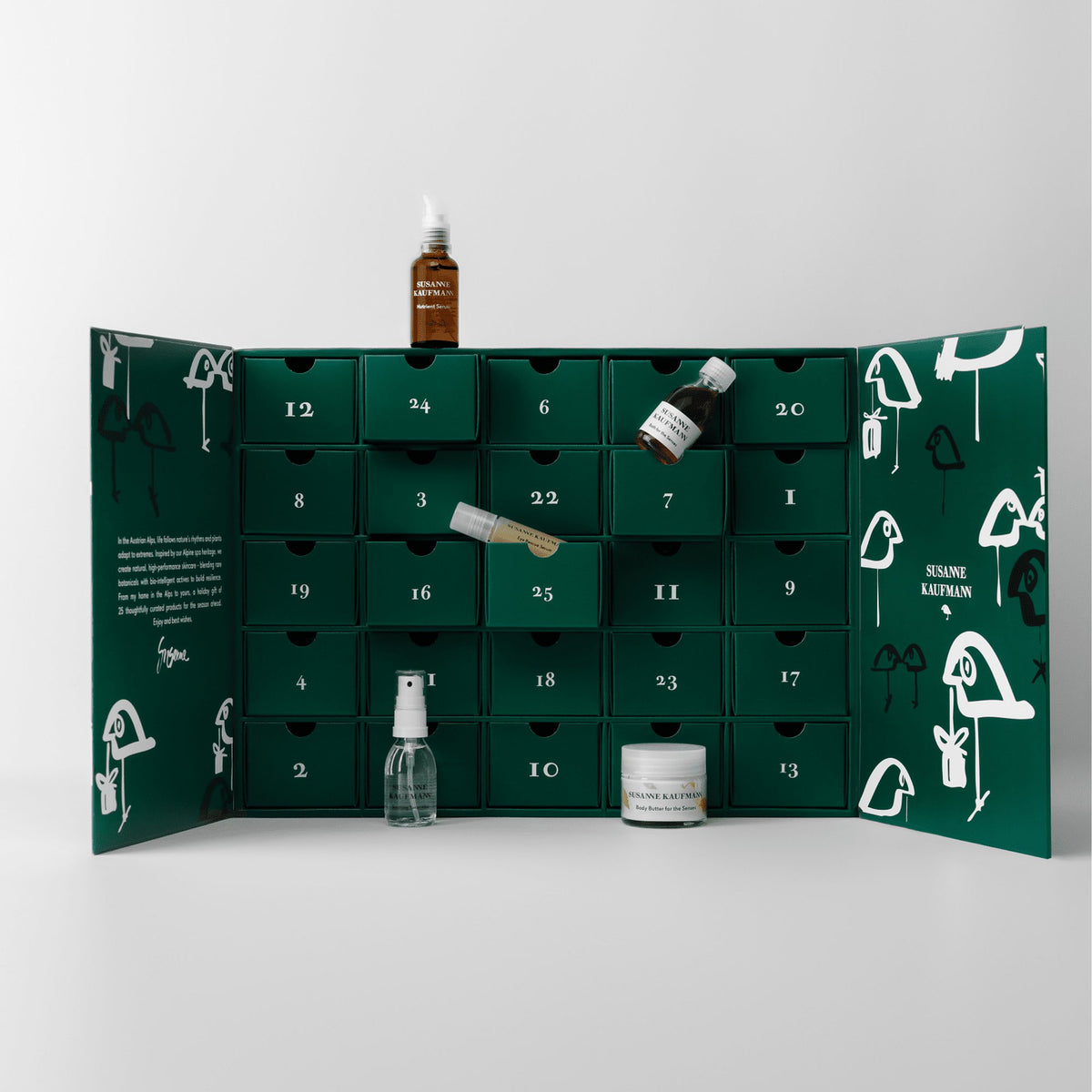 Susanne Kaufmann Adventskalender 2026 – geöffnet, mit Produkten aus den Türchen