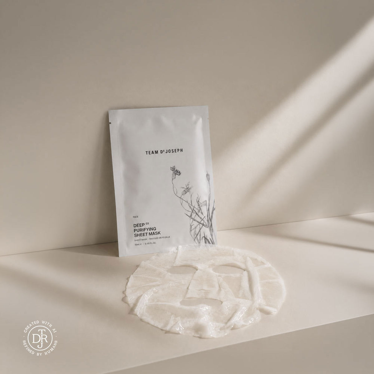 TEAM DR JOSEPH Deep Purifying Cellulose Face Mask / Gesichtsmaske – Beutel mit entfalteter Tuchmaske