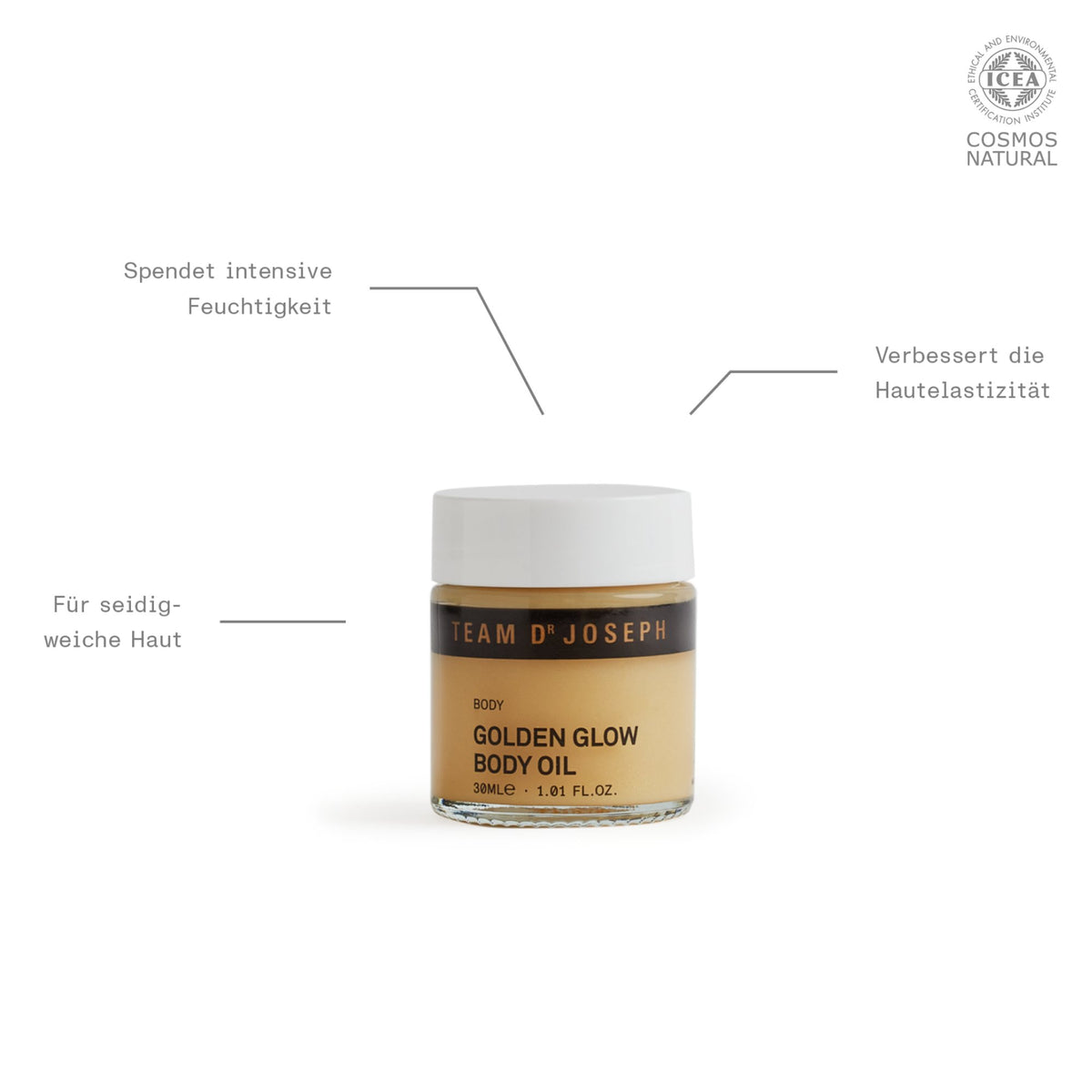 TEAM DR JOSEPH Golden Glow Body Oil, 30ml – Reisegröße – Tiegel mit Eigenschaften
