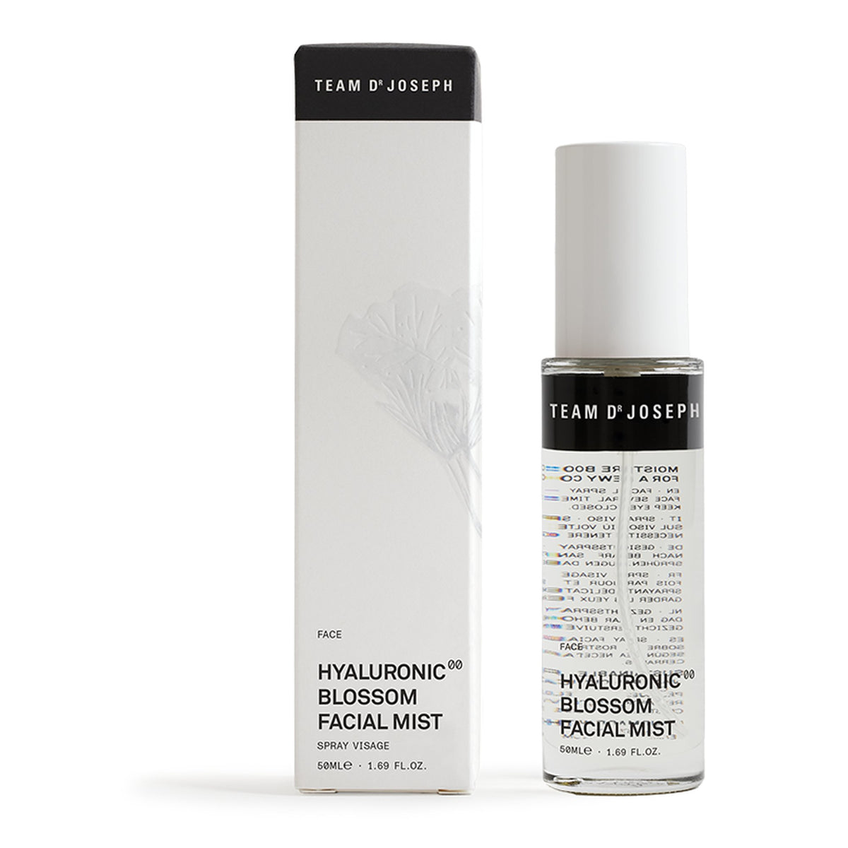 TEAM DR JOSEPH Hyaluronic Blossom Facial Mist, 50ml – Reisegröße – Sprühflasche mit Faltschachtel
