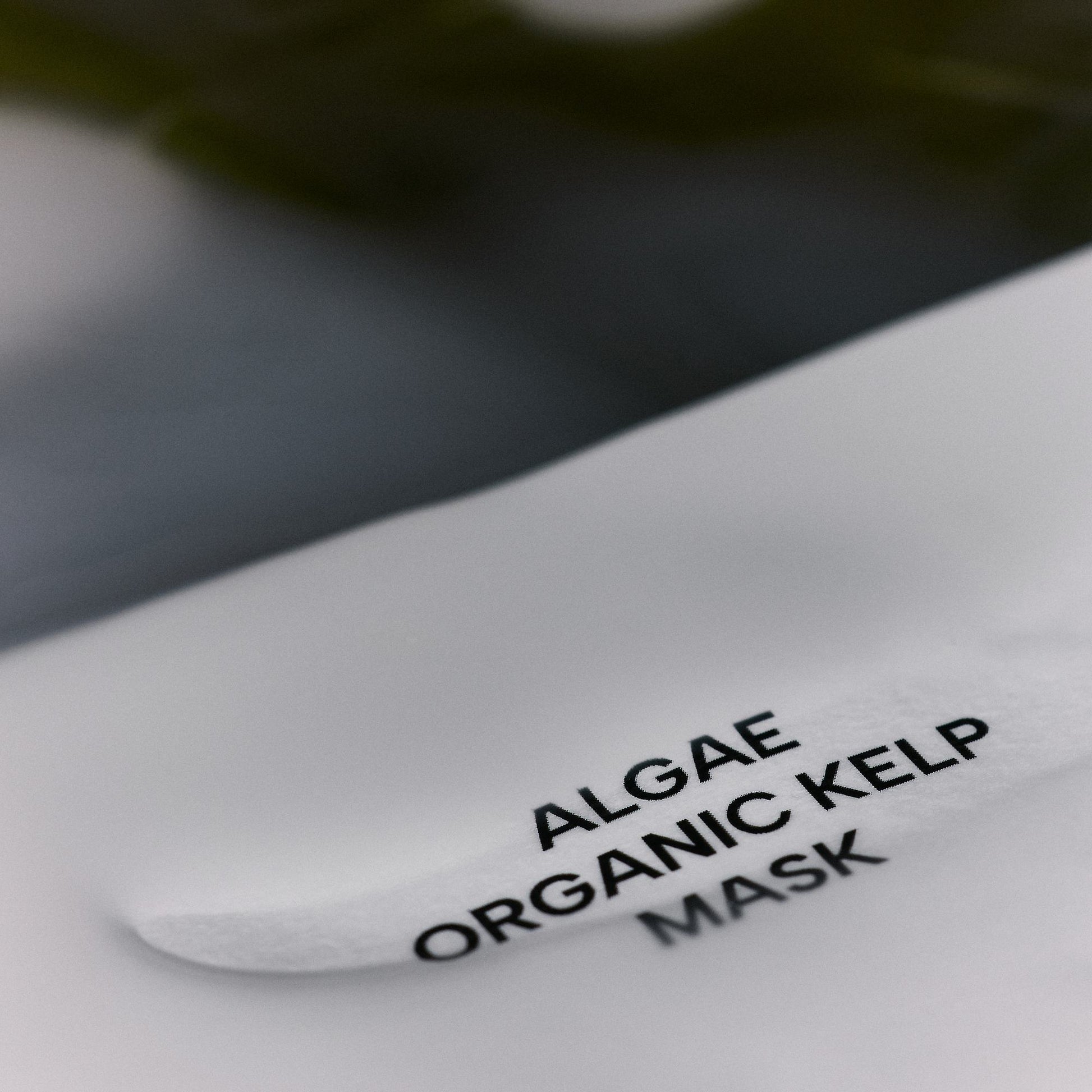 Detailaufnahme des Sachets mit Schriftzug Algae Organic Kelp Mask